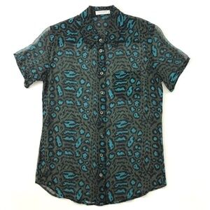 Equipment Femme silk leopard print shirt sleeve button down blouse XS